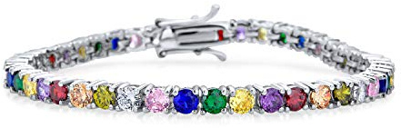 Bling smycken 12 CTW 4 spetsar korgset solitaire rund kubisk zirkonia AAA CZ tennisarmband för kvinnor bal brud silverpläterad simulerad juvel färg månadsstenar 19 cm, En storlek, Ädelsten, Cubic