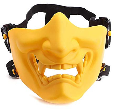 AOUTACC Demi-masque de protection pour airsoft avec sangle réglable en forme de monstre Kabuki pour bal masqué, fête, Halloween, jeux Jaune