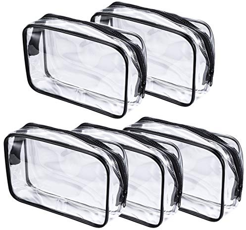 Lot de 5 trousses à maquillage en PVC transparent avec fermeture éclair, trousse de toilette portable transparente pour voyage d'affaires, vacances, salle de bain, organisation