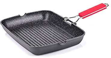 Moneta Bistecchiera 24 x 34 cm Pro Grill con Manico Pieghevole anche per Induzione, antiaderente