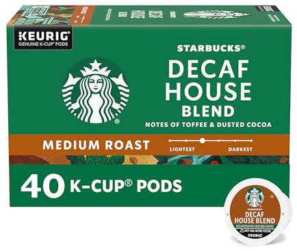 Starbucks K-Cup Coffee Pods, Medium Roast Hot or Iced Coffee, Decaf House Blend, 40 Keurig Pods