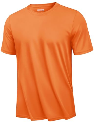 KEFITEVD Snabbtorkande stretchig t-shirt för män sommar tunn sport t-shirt ledig lätt kortärmad toppar, Orange, M
