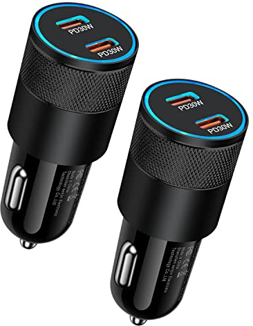 60W USB C Car Charger, 2 Pack AILKIN USB C Cigarette Lighter Adapter Fast Charging Dual Port PD3.0 Type C Car Charger Plug Compatible with iPhone 17 16 15 14 Pro Max Galaxy S26/S25/S24 Pixel 10 9Pro