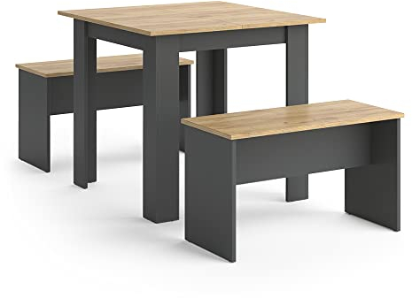 Vicco Esstisch Set Sentio, Anthrazit/Goldkraft Eiche, 80 x 80 cm mit 2 Bänken