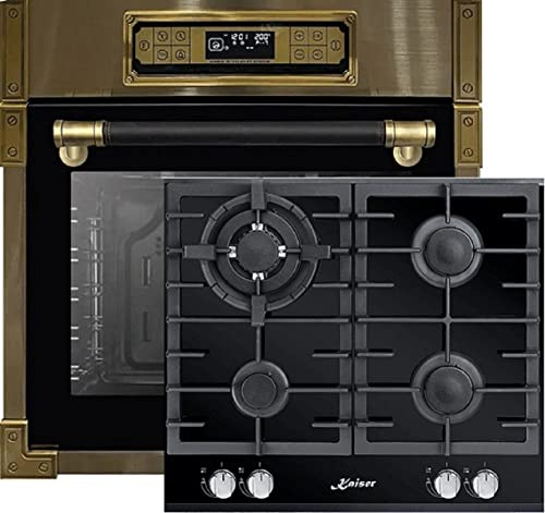 Kaiser Herdset EH 6726 AD + KCG 6380 Turbo, Retro Einbau Backofen 80L, Elektro Backofenset – 11 Betriebsfunktionen + Einbau Gas Kochfeld 60 cm, Schwarz Glas, Erdgas/Propangas/Fl.Gas