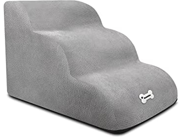 Galatée Hundetreppe, Weiche, Bequeme Haustiertreppe Mit Waschbarem Und Reißverschlussbezug, Einfach Zu Besteigende Hunderampenstufen, Hunderampen Für Schlafsofa(Grau)