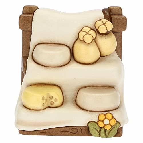 THUN - Presepe 2022 - Statuina Presepe Banco Formaggi in Ceramica Decorata a Mano - Linea Presepe Classico - 7,5x4,4x8,5 cm h