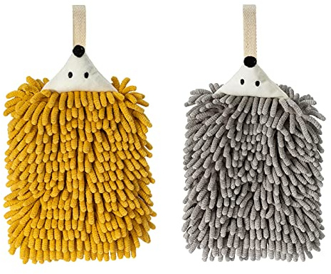 RPEIXYA Süßes Kinderhandtuch 2 Stücke Chenille-Handtücher für Kinder Weiche saugfähige Handtuch Badetuch Set Aufhängen Schnell Trocknende Handtücher für Kindergarten,Badezimmer,Küche (gelb+grau)