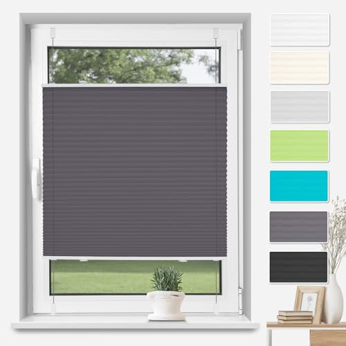 TFSKY Plissee Klemmfix ohne Bohren Anthrazit B75 x H80 cm, Plisseerollo Jalousie Lichtdurchlässig Faltrollo Easyfix Sonnenschutz und Sichtschutz für Fenster & Tür
