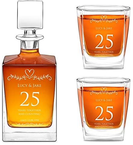 Maverton Engraved Whiskey Decanter Set for Couples, 2/4/ 6 Whisky Glasses