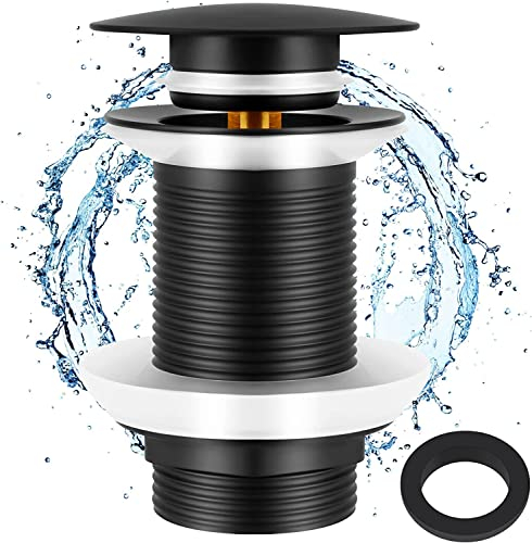 Towviy Bonde de Lavabo Noir Sans Trop Plein, Bonde de Lavabo Pop Up, Bonde de Vidage Sans Trop Plein avec Joint Bonde Lavabo pour Vasque a Poser