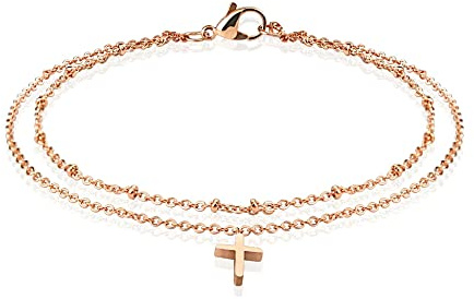 Treuheld® Mehrlagiges Armband mit Kreuz in Roségold