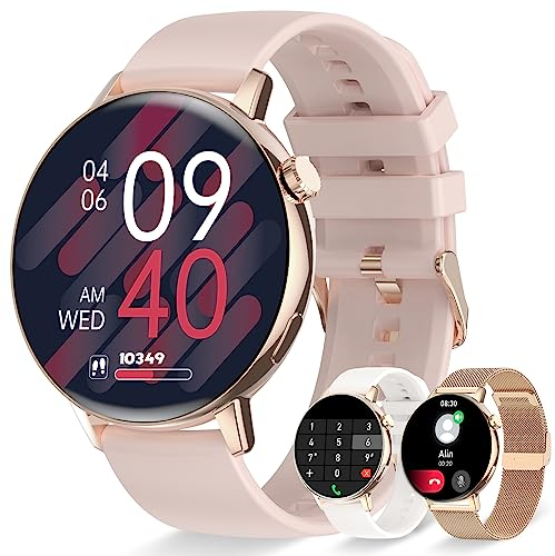 Erkwei Reloj Inteligente Mujer con Llamadas Bluetooth, Monitor de Sueño, Pulsómetro, SpO2, Pulsera Actividad, Podómetro, Calorías para Android iOS - 3 Correas