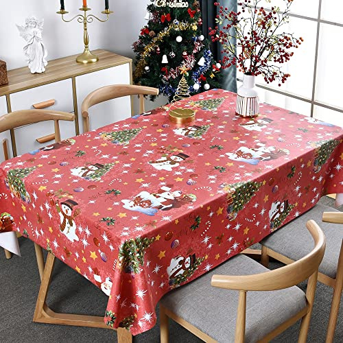 Plenmor Julduk Jul Röd, Vattentät Vaxduk Bordsduk Rektangulär för Jul (Julröd, 137 x 215 cm)