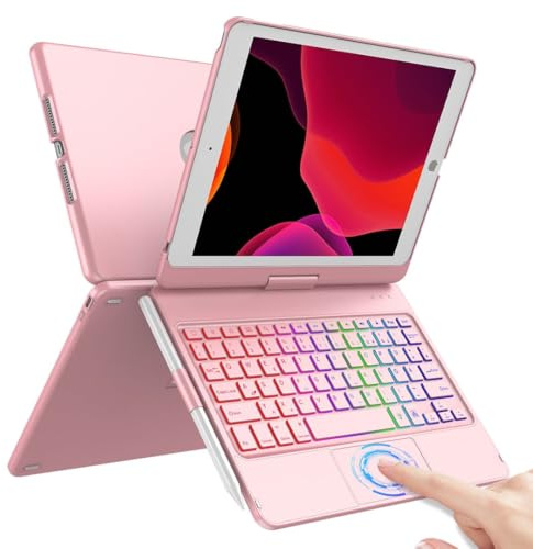 CC Store Hülle mit Tastatur für iPad 10.2, 360° Drehbare Touchpad Tastatur für iPad 9/8/7 Generation, Kabellose Bluetooth Trackpad Keyboard mit 7 Hintergrundbeleuchtung, Auto Sleep/Wake,QWERTZ Layout