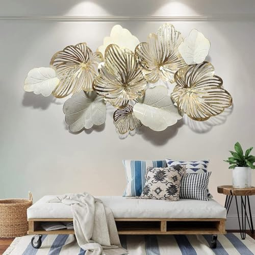 fikujap 3D Metall Wanddekoration Skulptur, Blätter Form Hintergrund Wand Wohnzimmer Dekoration Modern Eiserne Kunst Deko Wandbehang für jedes Wohnzimmer Büro Schlafzimmer,C