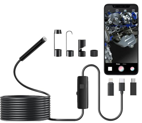 JSE Endoscope Camera with Light, 16.4FT Waterproof Borescope 1920P HD, Semi-Rigid Cable, 8 Adjustable High Brightness LED Lights Inspection Snake Camera for iPhone, Android, iPad
