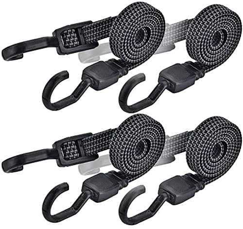 LINSIBEI 4 Pack Elastics Rubber Luggage Rope Bungee Cords with Hooks Heavy Duty Flat Adjustable Bungee Straps for Outdoor Camping Tarps Bike Rack Tent Truck(1M)
