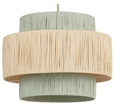 Hängelampe mit Papierschirm grün / natürlich Trommelform rund Boho Palbra