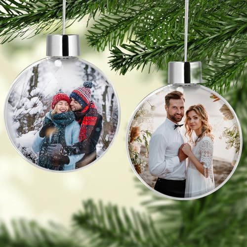 Boule de Noël Personnalisable avec Photo, Décorations de Noël Personnalisé pour l'arbre, Boules de Noel Cadeaux de Noël Personnalisés pour La Famille, Les Amis et Les Bébés