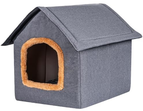 XNSHUN Katzenhaus Outdoor Winterfest, Katzenhöhle Faltbares Outdoor Hundehaus Hundehütte Hundehöhle, Outdoor Pet House Haustierhaus Mit Abnehmbarem Kissen Für Kleine Hund Katze (M,Dunkelgrau)