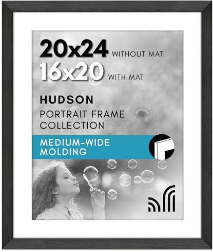 Americanflat 20x24 Picture Frame with Polished Plexiglass - Use as 16x20 Frame with Mat or Display 20x24 Photo Without Mat - Hudson Collection - Wide Picture Frames for Wall Display - Black