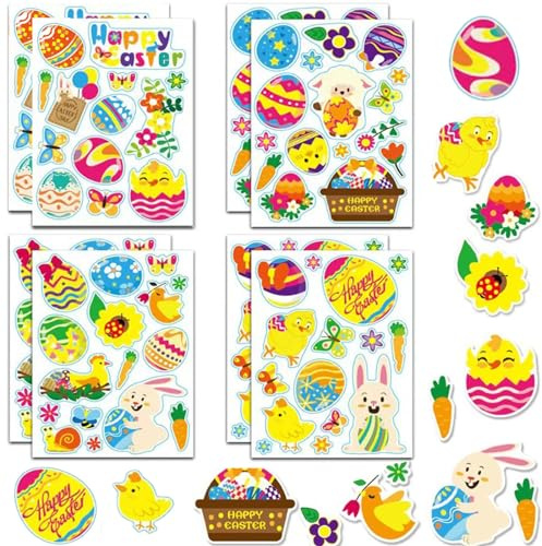 BOOSHMall 8 Blätter Ostern Aufkleber, Easter Stickers, Sticker Ostern Kinder, Aufkleber Easter Egg Bunny Sticker, Osterdekoration, Oster Geschenk