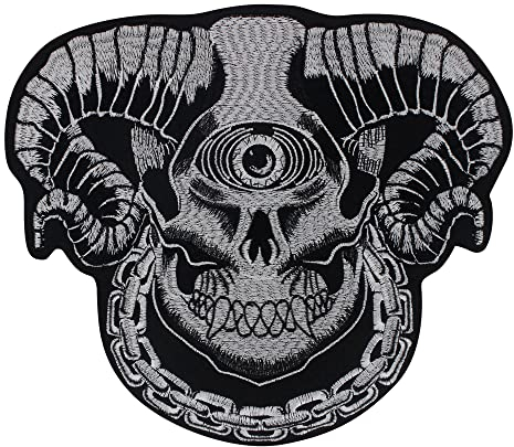 Parche bordado de cuerno de calavera de ojo, parche para chaqueta punk, insignia para planchar