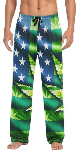 ODAWA Pyjamasbyxor för män trendiga illustrerade sömn loungebyxor med fickor långa pyjamasbyxor, Grönfärgad USA-flagga, M