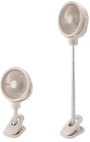 Sxhlseller Clip On Ventilator, Wiederaufladbar über USB – 4 Geschwindigkeiten, Starker Wind, Extrem Leiser Schreibtischventilator, Tragbarer Teleskop Ventilator mit LED Nachtlicht für
