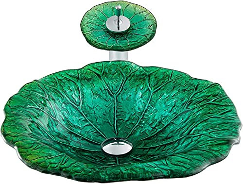 mueble lavabo sobre encimera, Fregadero De La Encimera Del Gabinete Del Fregadero Del Cuarto De Baño Con Forma De Hoja De Loto, Fregadero Del Cuenco Del Recipiente De Vidrio Templado, Cuenco Del Frega