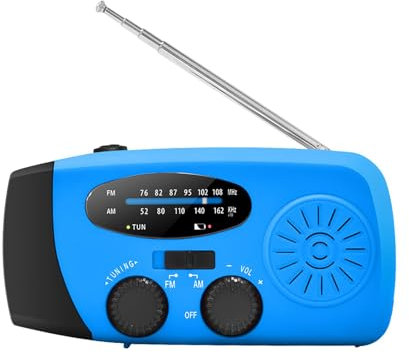 Radio météo d'urgence SOS 2000 mAh, Radio Solaire à manivelle, Radio Solaire à Piles, Lampe de Poche, Radio de Survie avec Chargeur de téléphone USB pour Le Camping et la randonnée