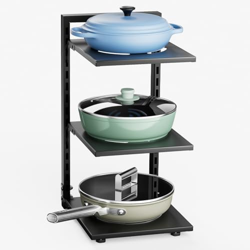 Warmiehomy Pots and Pans Organiser Rack, 3 Tier Adjustable Non-slip Divider