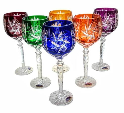 MaRika Kristall Weingläser Set – 280 ml, bunt, handgefertigt – 6er Set Weingläser, perfekt für Rotwein und Weißwein, Geschenkidee