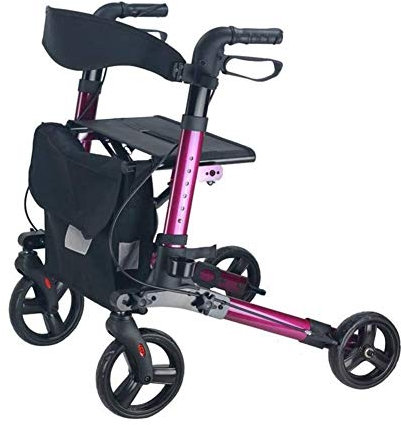 Aioneer Rollator Für Erwachsene, Leicht, Reise-Rollator, Zusammenklappbar, Mit Rädern Und Sitz, Transportstuhl, Doppelbremse, Höhenverstellbar, Für Erwachsene, Senioren, Dekorati