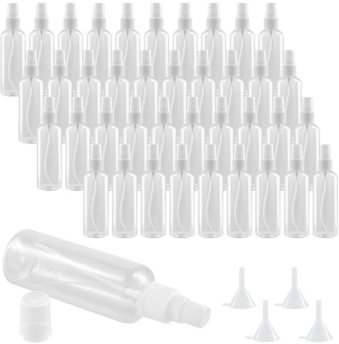 MUKSUET 40 PCS 100ml Clear Plastic Spray Bottle, Fine Mist Spray Bottles, Refillable Spray Travel Bottles With Caps, Empty Plastic Atomiser Bottle for Essential Oils, Toner, Perfumes