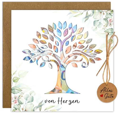 PeakPeek Hochzeitskarte Geldgeschenk mit Umschlägen, Geldgeschenk Hochzeit, Hochzeitsgeschenke für Brautpaar, Lebensbaum Karte Hochzeit Geldgeschenke Verpackung