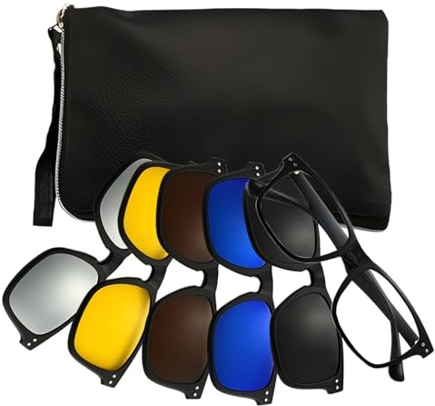 Tissting Occhiali da Sole con Clip Magnetica con 5 Clip Intercambiabili, 3 Polarizzati + 2 Non Polarizzati, Occhiali da Vista Rettangolari Retrò TR90 per Donne e Uomini