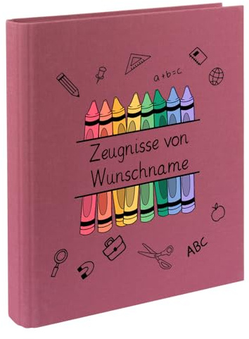 Personalisierte Zeugnismappe Ordner A4 für Zeugnisse – mit Wunschname & Schul-Motiv – Geschenk zur Einschulung, Schulabschluss oder erstem Zeugnis