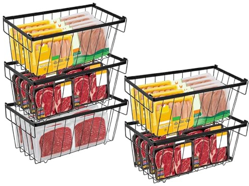 Yolispa Chest Freezer Baskets, 5 Pack Stackable Freezer Organiser with Handles, for 198L Sort Frozen Foods, Add Space and Allow Air Circulation for Better Freshness