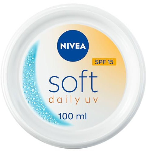 NIVEA Soft Daily UV SPF15 (100ml), 48H Moisturising Cream for Face, Body and Hands with Vitamin E and Jojoba Oil, Hand Cream with Factor 15 Sun Protection Moisturises Deeply, Vegan Formula Day Cream