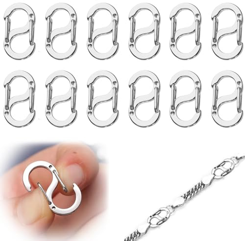 12 Stück Armband Verschluss, Verschlüsse für Armbänder aus Edelstahl, Kettenverschluss Silber für Schmuck DIY, 16.5 mm x 9 mm Mini Karabiner für Halsketten und Armbänder
