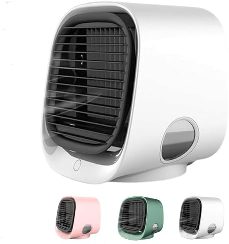 Aire acondicionado portátil, enfriador de aire, evaporativo 3 en 1 con tanque de agua de gran capacidad, mini ventilador de refrigeración de escritorio para el hogar, dormitorio y oficina (blanco)