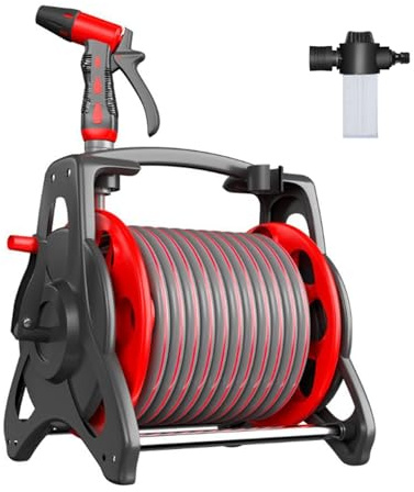 Carrello avvolgitubo da giardino, supporto regolabile con ugelli per pistola a spruzzo, montaggio a parete e strumento di irrigazione portatile, per terrazze, balconi e cortili all'aperto (40 m senza