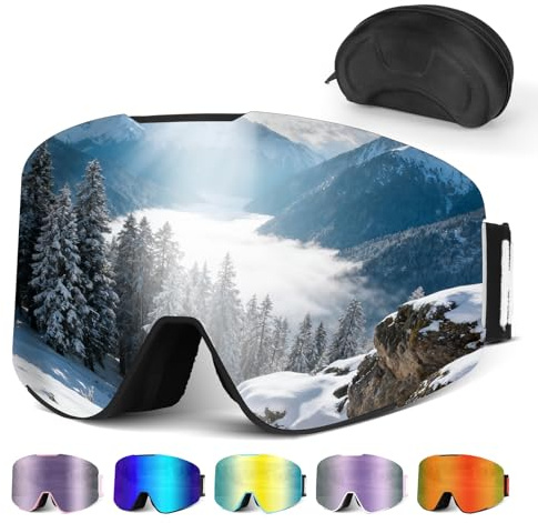 Hikeen Photochromic Ski Goggles - Anti-Fog, 100% UV Protection with 3-Layer Padding for Skiing and Snowboarding Men & Women with Storage Case-Black