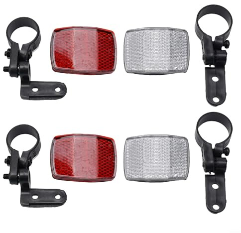 Honseadek 2 Pack Front & Rear For Bike Reflector Set with Handlebar & Seat Post Mounting Brackets for Cycling Safety, White Front & Red Rear ABS For Bicycle Reflectors(2 pair)