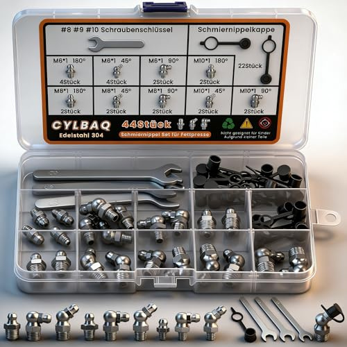 Surtido de engrasadores de engrase, 47 unidades, kit M6, M8, M10, boquilla cónica para prensas de lubricación, 45 ° 90 ° 180 ° hidráulica recta, boquilla de engrase con tapas de llave