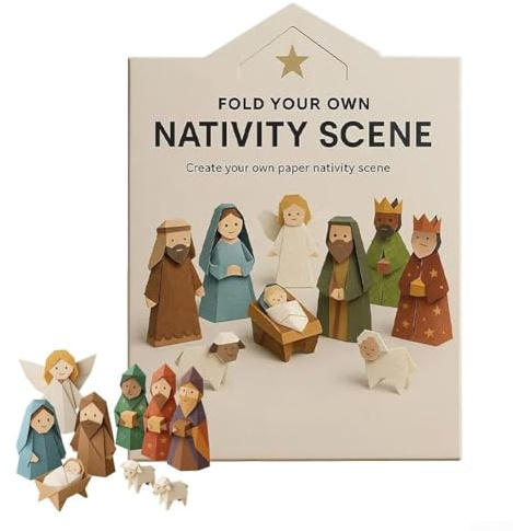 Kit per presepe in carta origami fai da te per le famiglie per creare figure decorative di Gesù, angelo e animali con guida passo passo passo (B)