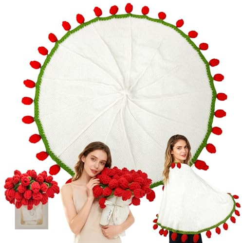 Rose Bouquet Blanket 80cm, Rose Blumenstraußdecke, Fertige Rosenstrauß Häkeldecke Handgefertigte Blumen Decke aus Häkelrosen Blumenstrauß Decke Geburtstags Geschenk für Mama, Freundin, Mädchen, Frau