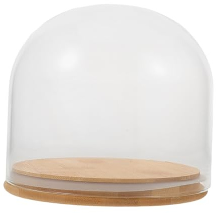BUTIFULSIC Campana de Vidrio con Base de Bambú Sellada Cúpula Transparente para Exhibición de Flores Preservadas Postres y Tartas Protección Antipolvo para Decoración y Colecciones
